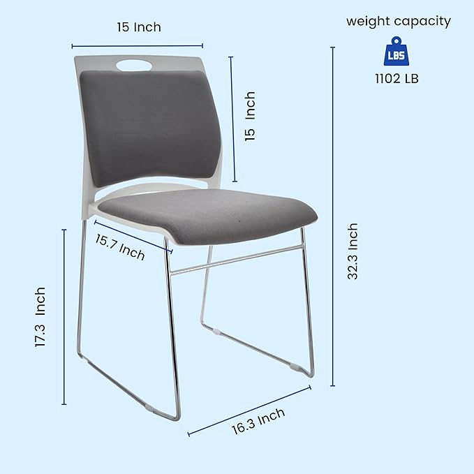 8 Pack Stackable Chairs - 1102LB Capacity Modern Reception Chairs for Home Office, Kitchen, Waiting & Multi-Purpose Rooms