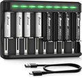 BONAI AA AAA Rechargeable Batteries Charger Set, 4 Pack 2800mAh AA and 4 Pack 1100mAh AAA NiMH Batteries with Smart Universal Battery Charger