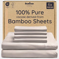 Bambaw 100% Viscose Derived from Bamboo Sheets Queen Size Set – 6pcs Cooling Queen Sheet Set, Deep Pocket Fits Up to 16'' with Elastic Corner Straps, Soft Sheets (Sand)