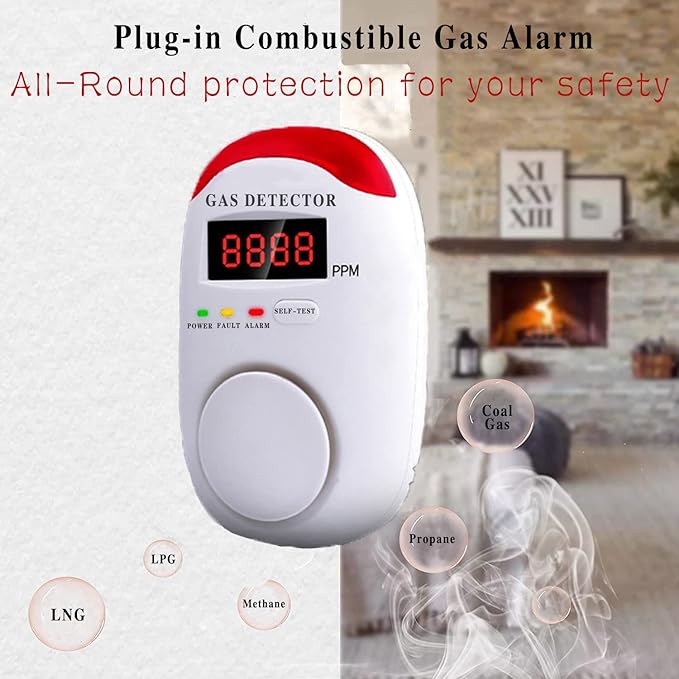 COLORWELL Gas Alarm，Propane detectors for Home，Gas Alarm Detector for Home，Plug-in & Wall-Mounted LED Sound/Light Alarm for Home & RV - Detects LNG/LPG/Combustible Gas, Deaf-Friendly- 2PCS