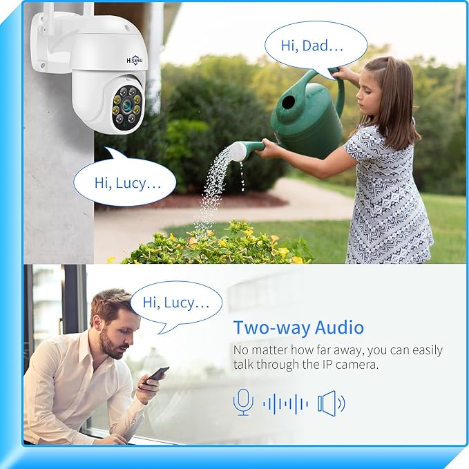 Hiseeu 3MP Security Camera Outdoor,WiFi Camera, Auto Tracking&Light Alarm Floodlight & Color Night Vision,Two-Way Audio, Plug-in Cable,Compatible Wireless System