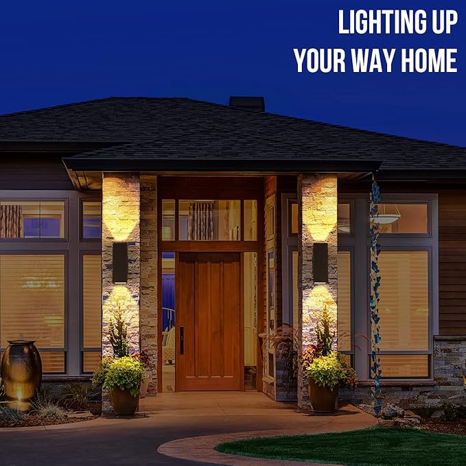 wowlite Modern Up Down Wall Lights Outdoor Dusk to Dawn Photocell Sensor, LED Outdoor Wall Lighting, IP65 Waterproof Bronze Porch Lantern, 13" Square Wall Sconce for House Garden Entrance, 2 Pack