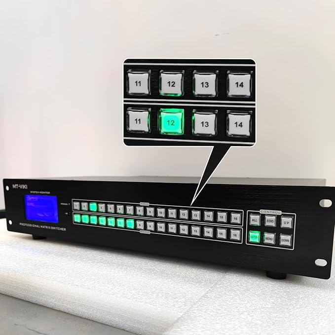MT-VIKI Upgraded 4K HDMI Matrix Switch 16x16 Support Web GUI w/IR Remote, 4K@30Hz Rack Mount Switcher&Splitter, EDID, RS232, LAN Port, (Built-in US ADI Chip)