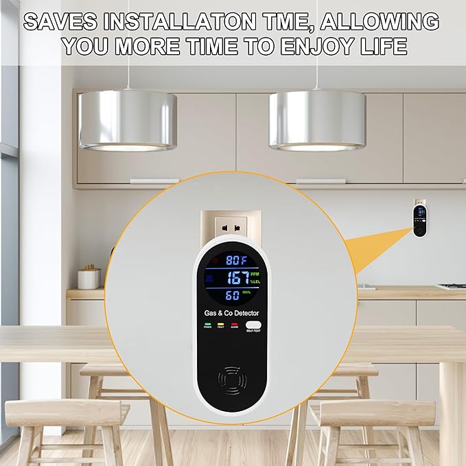 Koabbit Natural Gas & Carbon Monoxide Detector, Plug in Carbon Monoxide Alarm,Natural Gas Detector,Propane,4-in-1 Combustible Gas & CO Detector with Fahrenheit(°F) & Humidity for Home,RV,Apartment