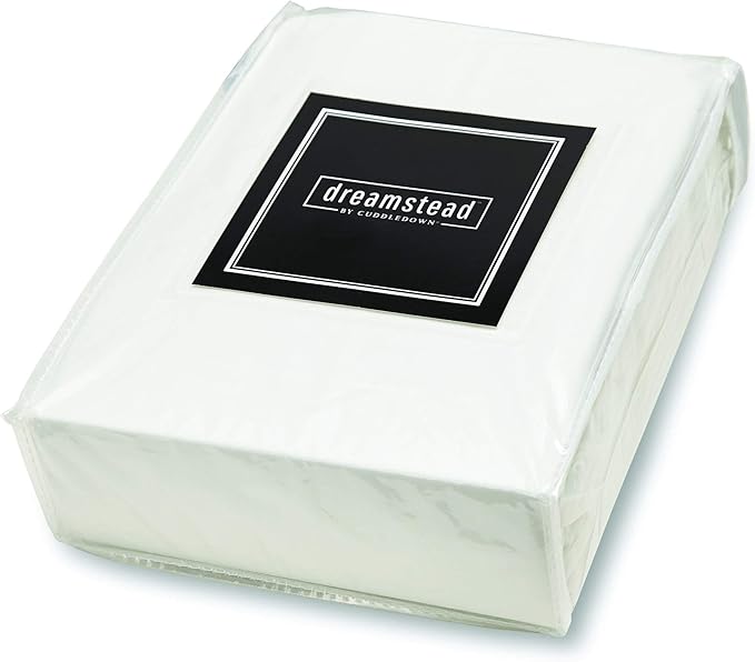 Cuddledown Dreamstead 100% Cotton Bed Sheets Set | 300 Thread Count | Luxurious Sateen Weave | Pure Combed Cotton | Soft | Wrinkle Resistant | 4 Piece Set | White | Twin | 39” x 75”