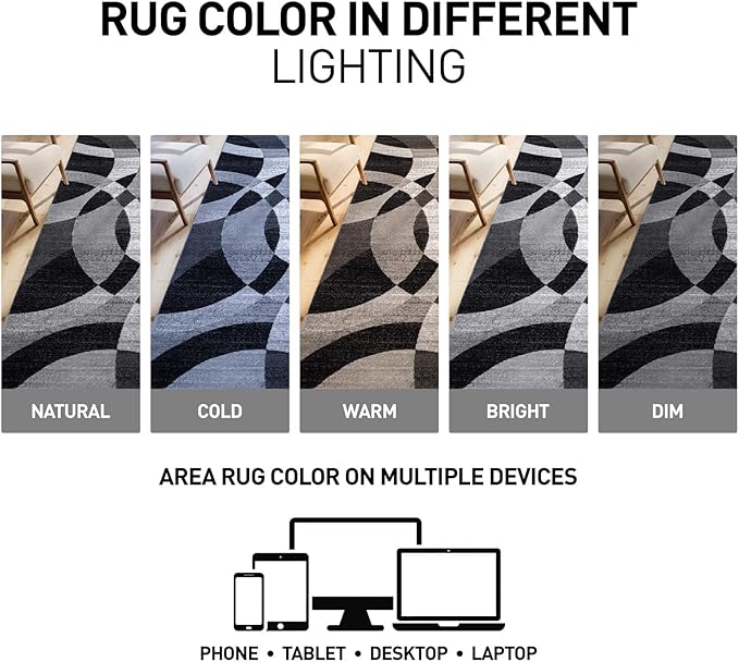 Rugshop Gray Modern Geometric Area Rug, Abstract Circles, High-Traffic, Non-Shedding, for Living Room, Bedroom and Home Office, 5'3" x 7'3"