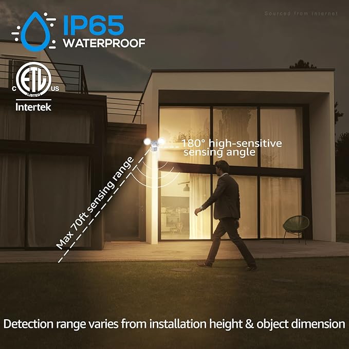 LEONLITE COB LED Security Light, Motion Sensor Outdoor Lights, Dusk to Dawn, 100-277V, ETL Listed, Adjustable Heads, Motion Detector Flood Light for Outside, IP65 Waterproof, 3000K Warm White, White