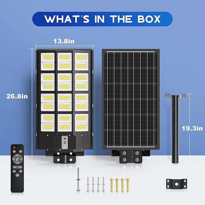 OKPRO Solar Lights Outdoor Waterproof, 8000W Solar Street Light with Motion Sensor, 7000K Dusk to Dawn Security Flood Lights IP66, Commercial Outdoor Lighting for Parking Lot, Yard, Driveway, Farm
