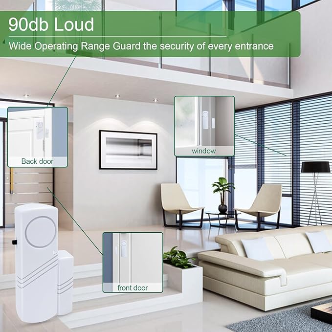 Door Window Alarm, 90dB Door Alarms Sensor for Kids Safety, Home Security, Door Window Burglar Alarm, Window Pool Alarms for Home, Apartments, Offices, Hotel Rooms (4pack)