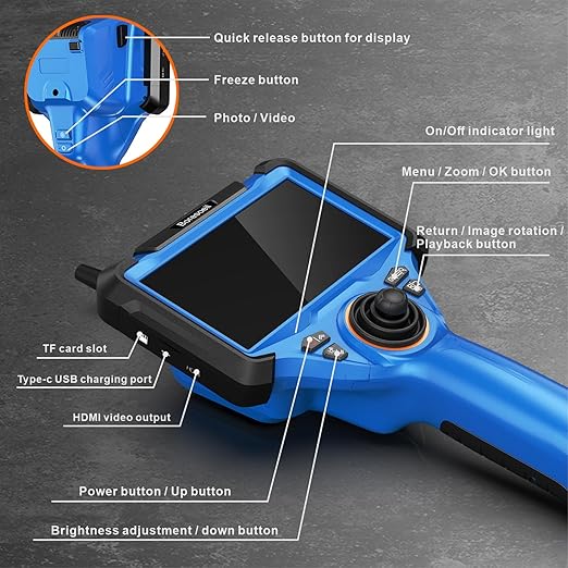 BORESOEIL 360° Articulating Borescope, 5.0FT 0.25in HD 1080P Flexible Snake Camera with Light, 5" IPS Screen for Plumbing & Machinery Inspection, Waterproof Endoscope