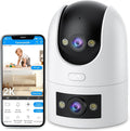 2K Indoor Cameras for Home Security, Dual-Lens Security Camera 360° PTZ for Baby Monitor Pet Cam, Built-in Spotlight, Night Vision, Motion Detection, 2-Way Audio, 2.4GHz & 5GHz WiFi, Works w/Alexa