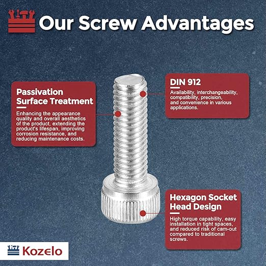 Kozelo 60pcs Socket Head Cap Screws - [M5-0.8 x 16mm] 304 Stainless Steel Allen Socket Drive for Electrical Motor 3D Printing Fan Engine Replacement Use, Silver