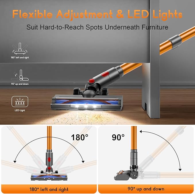 BSNAW Cordless Stick Vacuum Cleaner - Rechargeable, 35Kpa Powerful Vacuums with Detachable Battery, LED Display, 45Mins Runtime, 8 in 1 Handheld Vacuum for Hardfloor & Carpets Pet Hair, Blue