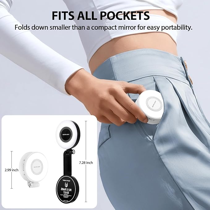 CMUBH Magnetic Selfie Light for MagSafe iPhone: 3 Light Modes, Rechargeable 360° Rotatable LED Phone Ring Fill Light with Mirror for Photography, Makeup, TikTok, Zoom, Video Conference, White