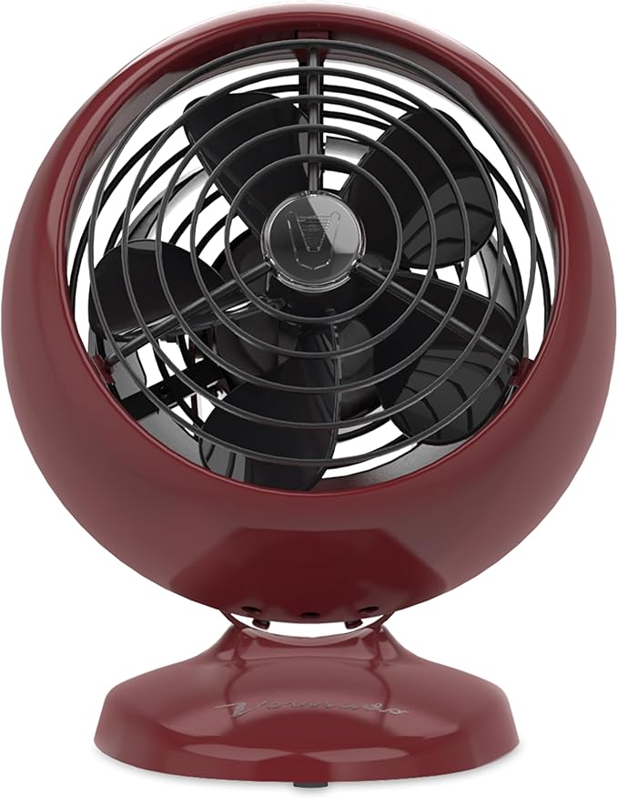 Vornado VFAN™ Mini Fan, Classic Vintage Fan, Retro Metal Air Circulator, For Desk & Bedside, 2 Speeds, Adjustable Tilt, Personal Cooling with Targeted Airflow, Quiet, Claret