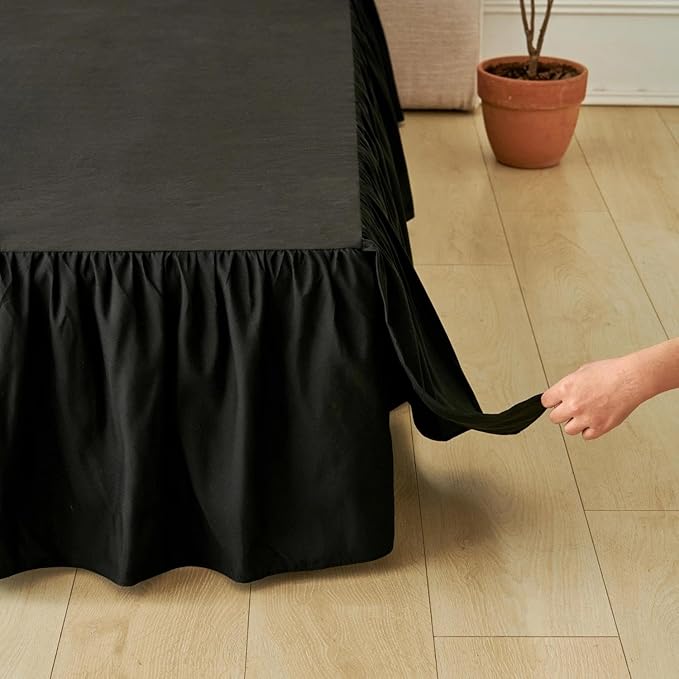 Bed Skirt King Size Ruffled Bed Skirt with Split Corners, Black King Bed Skirts 18 Inch Drop, King Size Bed Skirting with Platform, 18'' King, Black