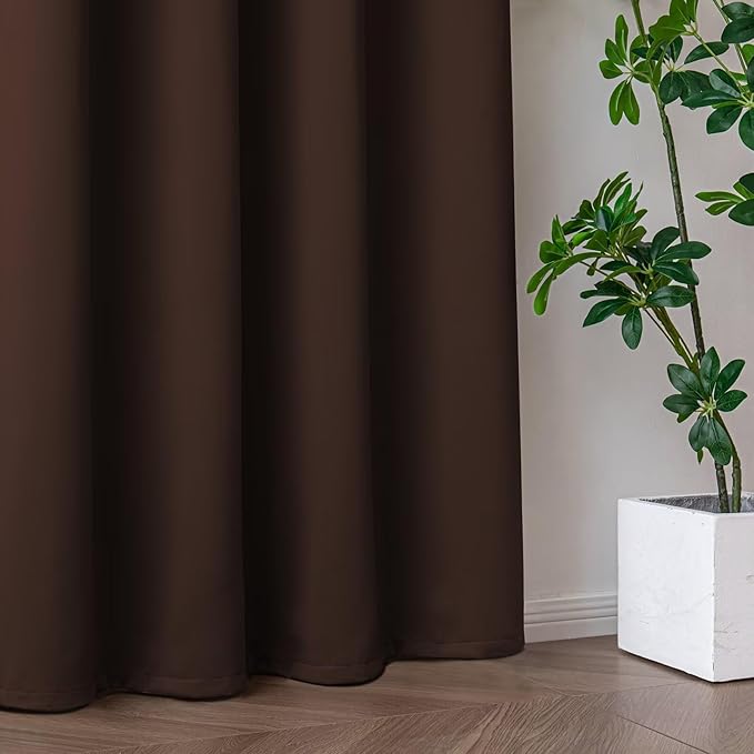 Blackout Curtains 108 Inches Long 2 Panels Set, Chocolate Curtains Thermal Insulated Room Darkening Drapes for Bedroom, Rod Pocket Light Blocking Drapes Living Room(52W × 108L, Chocolate)