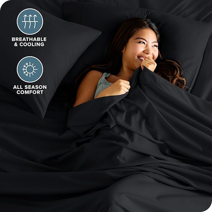 Bare Home Hotel Luxury Split King Sheet Set, Extra Soft - 7 Piece Set - Deep Pockets - Easy Fit - Cooling & Breathable - Wrinkle, Fade, Stain Resistant - Includes 4 Pillowcases (Split King, Black)