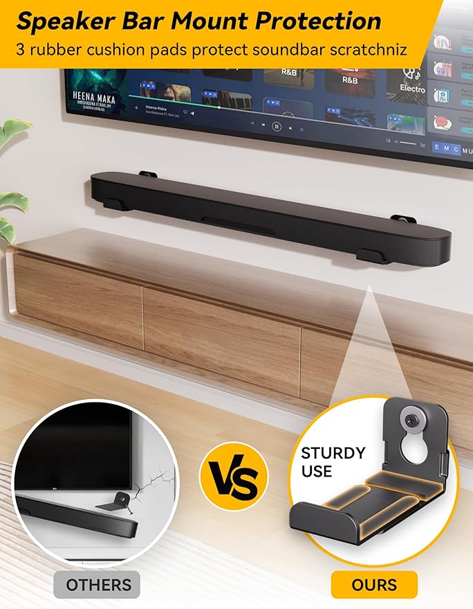 MUAKIOY SoundBar Wall Mounts, Universal Sound Bar Brackets Under TV, Depth Adjustable 3.4" to 5.8" for More Soundbars, Dual Spearkers Holders with All Hardware Kit
