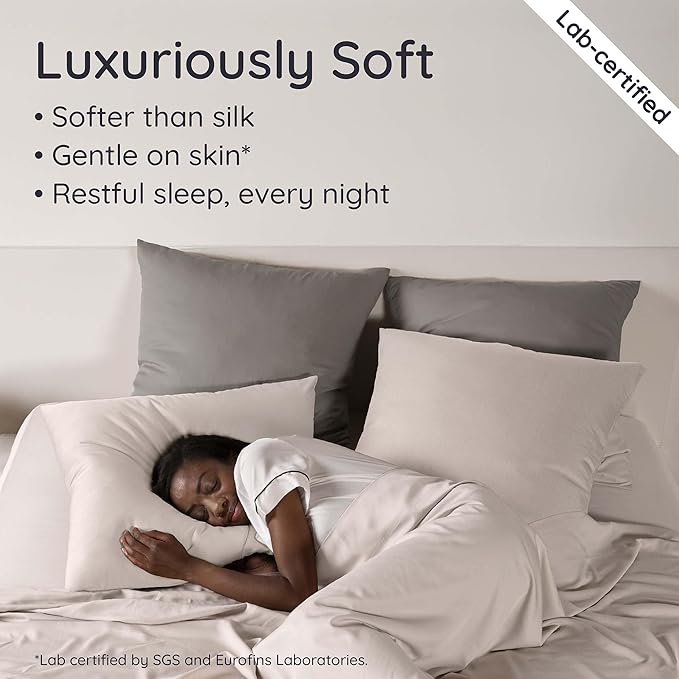 Bambaw 100% Viscose Derived from Bamboo Sheets Full Size Set – 4pcs Cooling Sheets Full Size, Perfect for Hot Sleepers, Luxury & Buttery Soft Sheet Set, with Elastic Corner Straps (Sand)