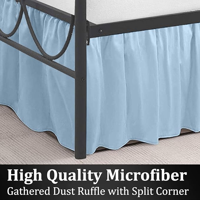 SKY BEDDINGS - King Size Ruffled Bed Skirt with Split Corners - 18 Inch Drop Dust Ruffle Bed Skirt with Platform Three Sided Coverage - 100% Microfiber, Light Blue