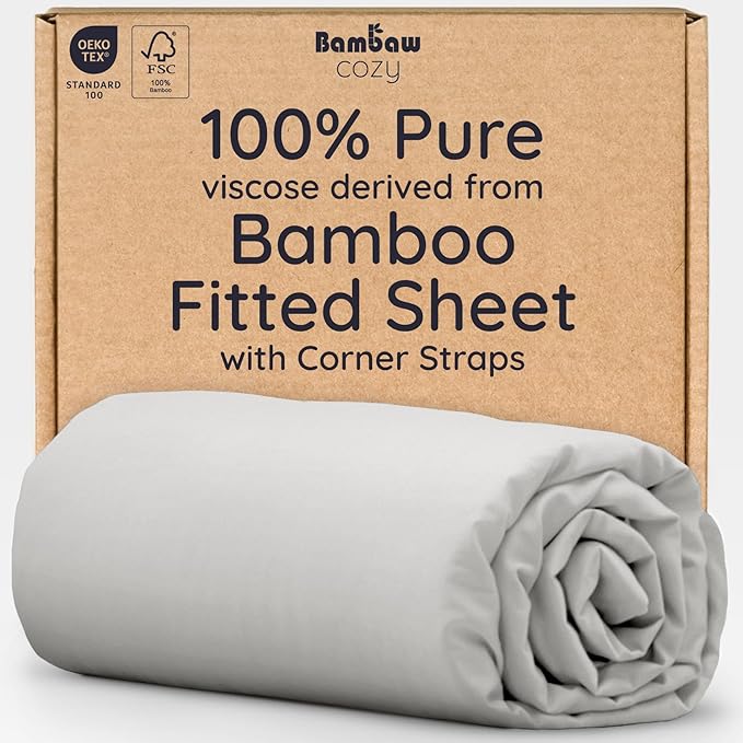 Bambaw 100% Viscose Derived from Bamboo Fitted Sheet Twin Size, Cooling Fitted Sheet Twin Size, 15’’ Deep Pocket Twin Size Fitted Sheets Only, Breathable Twin Bottom Sheets Only (Moonlight Gray)