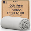 Bambaw 100% Viscose Derived from Bamboo Fitted Sheet Queen Size, Cooling Fitted Sheet Queen Size, 16’’ Pocket Fitted Sheet with Elastic Corner Straps, Queen Size Fitted Sheet Only (Moonlight Gray)