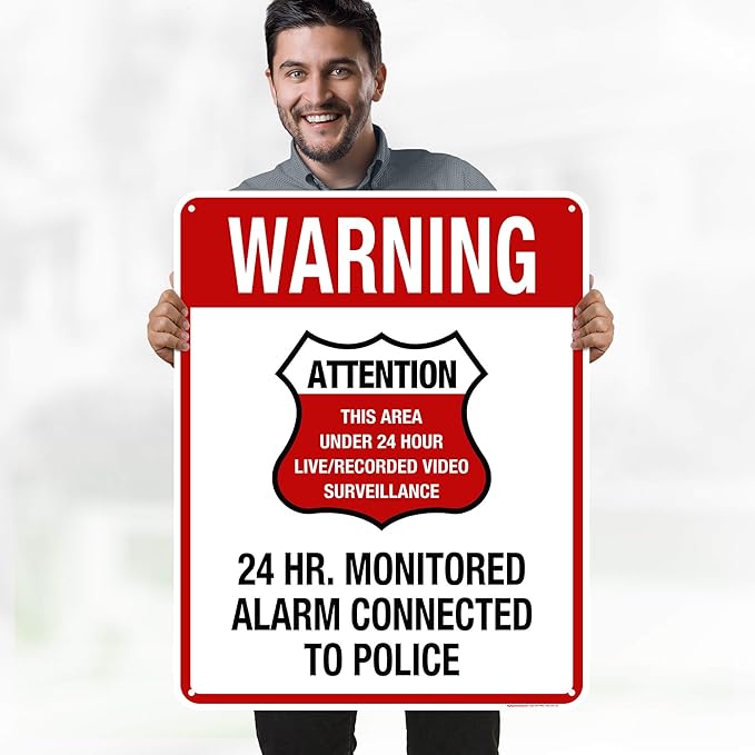 Warning 24 HR. Monitored Alarm Connected To Police Sign, 24x30 Inches, 55 mil thick HDPE (high density polyethylene), Made in USA by My Sign Center