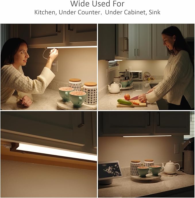 Leetdud Under Cabinet Lights Plug in or Hardwired Built-in Dimmer, 16 Inch 8W, 5CCT 2700K-5000K, Linkable Undercounter Lighting for Kitchen, ETL Dimmable LED Undercabient Light Fixture, Bronze