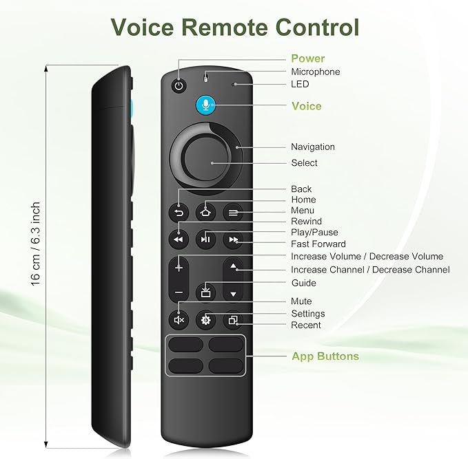 Replacement Voice Remote Control Fit for Fire Smart AMZ TV Stick(HD/Lite/4K Max/4K/Cube), FireSeries Stick(2nd Gen/3rd Gen), Smart TVs 3rd Gen, for All Omni QLED Series＆Insignia-Pioneer-Hisense-TCL