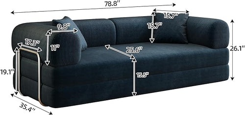 79" Convertible Sofa Bed with Fixed-Shape Frame, Corduroy Folding Pull Out Couch, No Assembly Modern Boneless Couch Compression Sofa in Box, Floor Sofa for Living Room,Blue