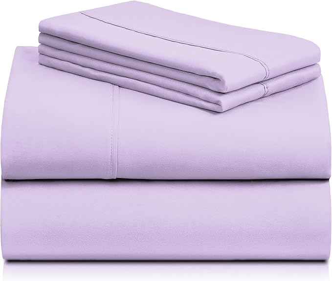 LuxClub 4 PC Full Sheet Set, Deep Pockets Wrinkle Free Cooling Bed Sheets Hotel Bedding for Women, Men, Kids & Teens, Includes 1 Fitted Sheet, 1 Flat Sheet and 2 Pillowcases-Soft Lavender