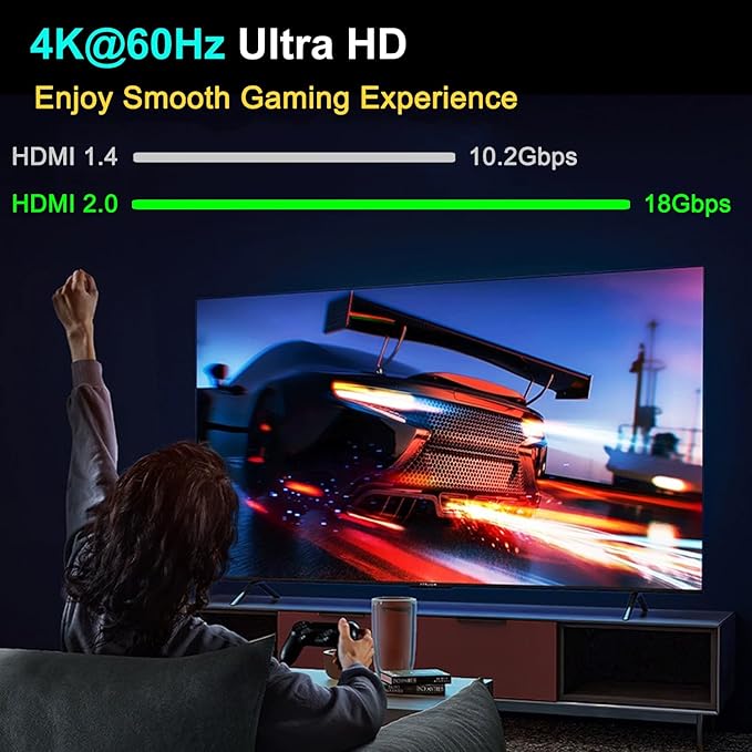 FlyroadUp HDMI Switch 4K@60Hz HDMI 2.0 Switcher 5 in 1 Out with Remote, Support Dolby Vision Dolby Atmos HDR10 HDCP2.2 CEC, Compatible with PS5/4/3 Xbox Nintendo Roku Apple TV Fire Stick