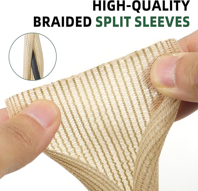 Split Wire Loom Tubing, Cable Protector Sleeve, Braided Cable Management for TV/Computer/Home Theater/Engine Bay, Cord Protectors from Pets No Chew (Wood Color, 1"-25ft)