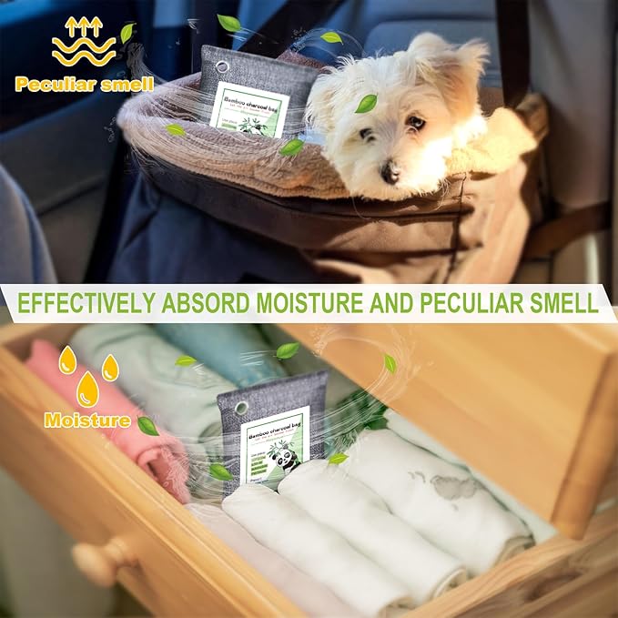 Mayunuo Activated Charcoal Odor Absorber for Strong Odor, Basement, Cars, Closets, Shoes, Smoke. 8 Pack Bamboo Charcoal Air Purifying Bags Deodorizer Odor Eliminator for Home