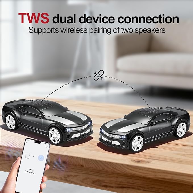 WSTER Classic Sports Car Model Bluetooth Speaker, Portable Wireless Outdoor Speaker with HD Sound, TWS Pairing, Truck Bluetooth Speaker, Parties & Home Audio (Black)