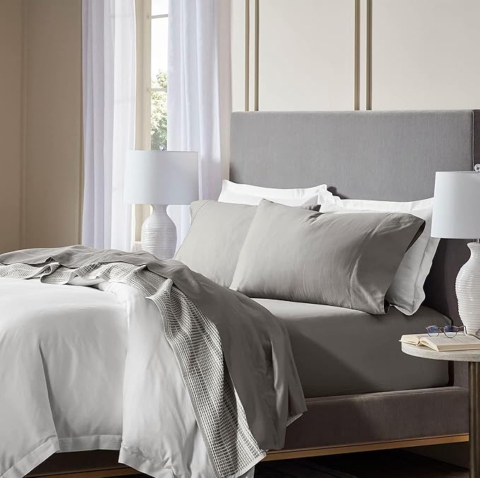 BOLL & BRANCH Signature Hemmed Sheet Set - King, Stone - Luxury 100% Organic Cotton - Includes 1 Flat, 1 Fitted, 2 Pillowcases - Buttery Soft