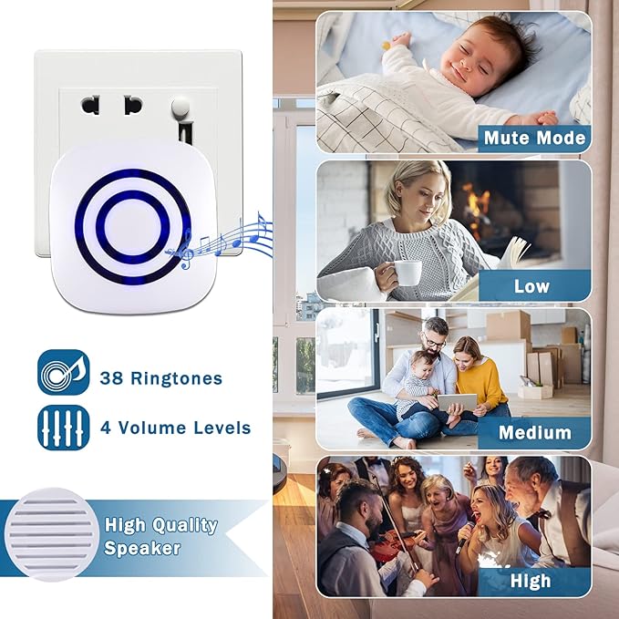 Motion Sensor Alarm - Seanme Wireless Driveway Alarm 100m Long Distance Signal Transmission, Home Security Alarm System Motion Sensor Doorbell with 38 Chime Tunes, 4 Volume Levels