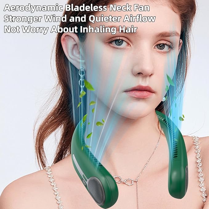Kinhowly Portable Neck Fan,Hands Free Personal Wearable Bladeless Fan,6000mAh USB Rechargeable,360° Cooling,LED Display,4-Speeds,Birthday Gifts for Men Women Dad Mom,Valentines Day Gifts (Dark green)
