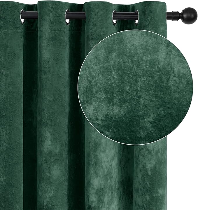 SMILETIME Forest Green Crushed Velvet Curtains 52x90 inch Luxurious Thermal Insulated Soundproof Drapes for Living Room Bedroom Office Soft and Durable Light-Filtering Window Treatments, 2 Panels