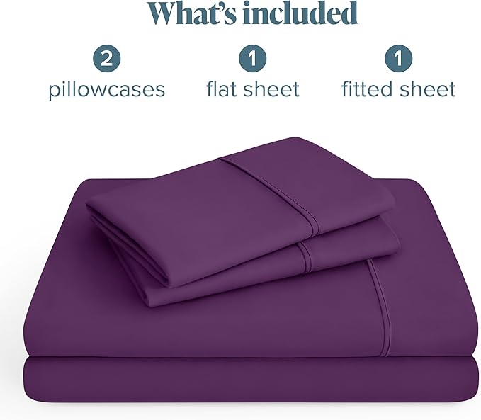Bare Home Hotel Luxury Twin Sheet Set, Extra Soft - 4 Piece Set - Deep Pockets - Easy Fit - Cooling & Breathable - Wrinkle, Fade, Stain Resistant - Includes 2 Pillowcases (Twin, Plum)