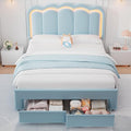Velvet Upholstered Full LED Bed Frame with 2 Storage Drawers and Adjustable Chic Double Wavy Headboard, Princess Platform Bed with Charing Station, Solid Wood Slats Support,No Box Spring Needed,Blue