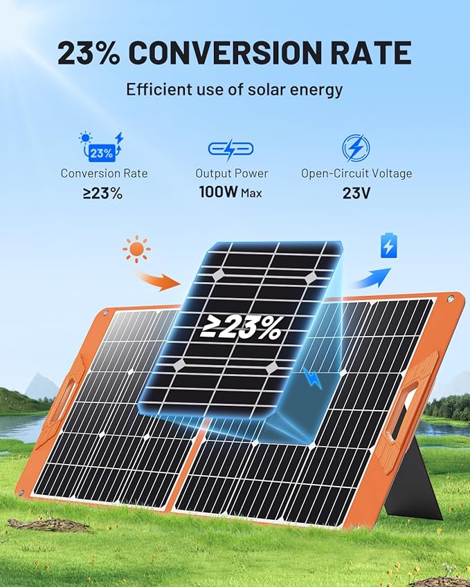 100W Portable Solar Panel for Power Station, 19.8V Foldable Solar Charger with DC/XT60/Anderson Cable & QC3.0 USB Outputs, 23% High Efficiency IP65 Waterproof 2 Kickstands for Outdoor Camping RV Trip