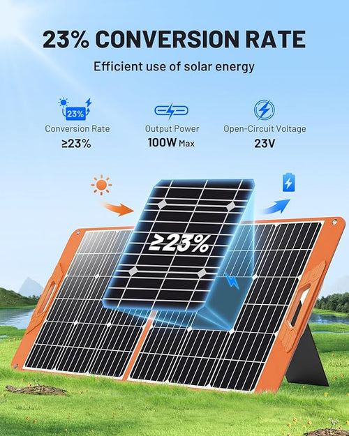 100W Portable Solar Panel for Power Station, 19.8V Foldable Solar Charger with DC/XT60/Anderson Cable & QC3.0 USB Outputs, 23% High Efficiency IP65 Waterproof 2 Kickstands for Outdoor Camping RV Trip