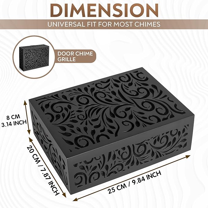 Black Decorative Doorbell Cover Box,Weather Protection Housing Modern Black – Sleek Wall-Mounted Decorative Door Bell Cover Plate – Noise-Reducing (large seize (9.84” x 7.87” x 3.15”))