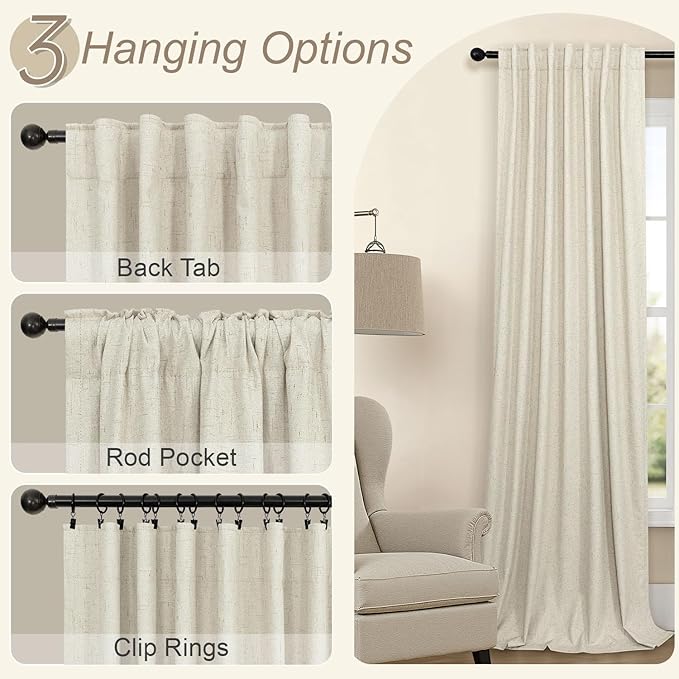 Short Linen Blackout Curtains for Bay Windows 48 Inch Length Bedroom Living Room Bathroom Heat Light Blocking Cute Curtains 48 Inches Long 2 Panels Set Burlap Drapes 52x48 Back Tab & Rod Pocket Beige