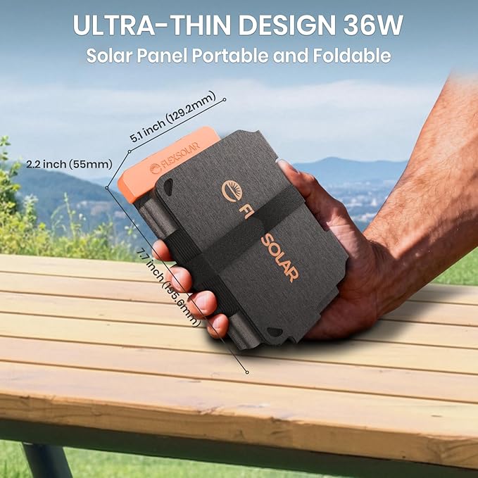 FlexSolar Portable 36W Solar Panel Charger with USB-A and USB-C Ports.1.3lbs,IP57 Waterproof and dustproof, Folded Solar Panel Compatible with Cellphone,Power Bank,Camping Light