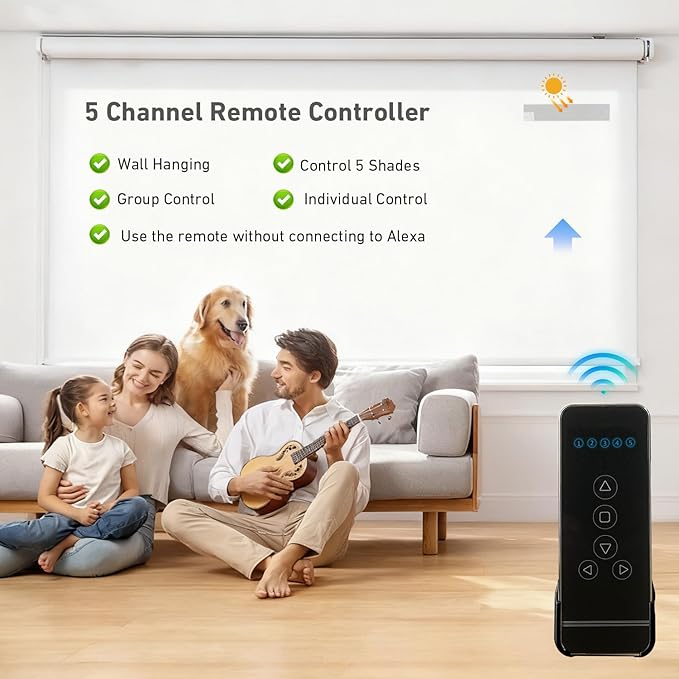 5-Channel Blind Remote Controller, Black - Replacement for Motorized Roller Shades, Window Blinds & Shades -Compatible with Rollerhouses ERB22/ERB25/EY1612/EY2512 Motors