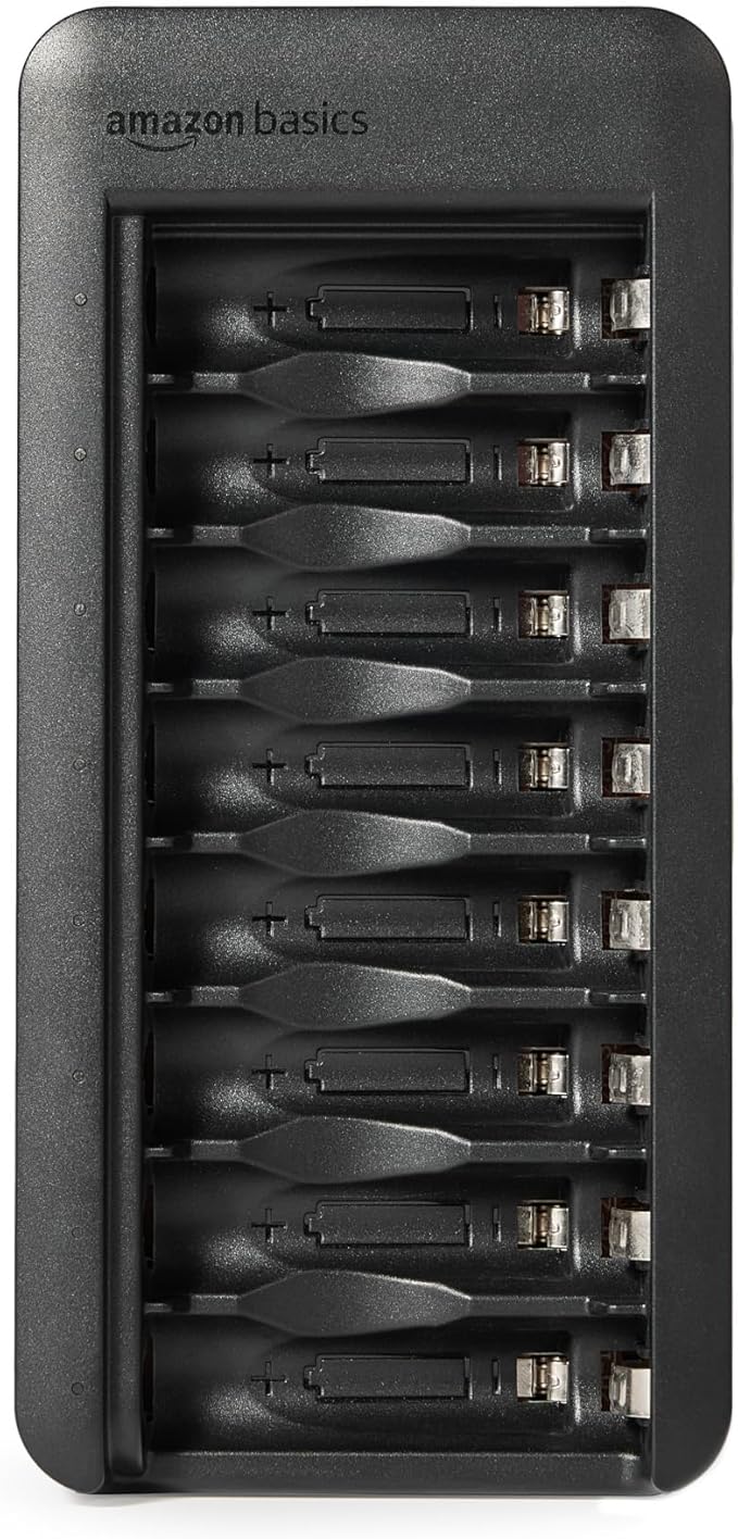Amazon Basics Rechargeable AA NiMh Batteries with 8-Bay Battery Charger, USB-C Port, No AC Power Adapter, 8 Count (Pack of 1), Black