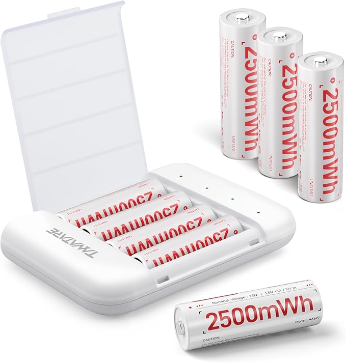 Tanatare Rechargeable aa Batteries, 2500mWh Lithium aa Rechargeable Batteries with 8AA+4 Slot Charger, Double a Battery 2000 Cycles, 1.5V Constant Voltage Output, Low Self Discharge